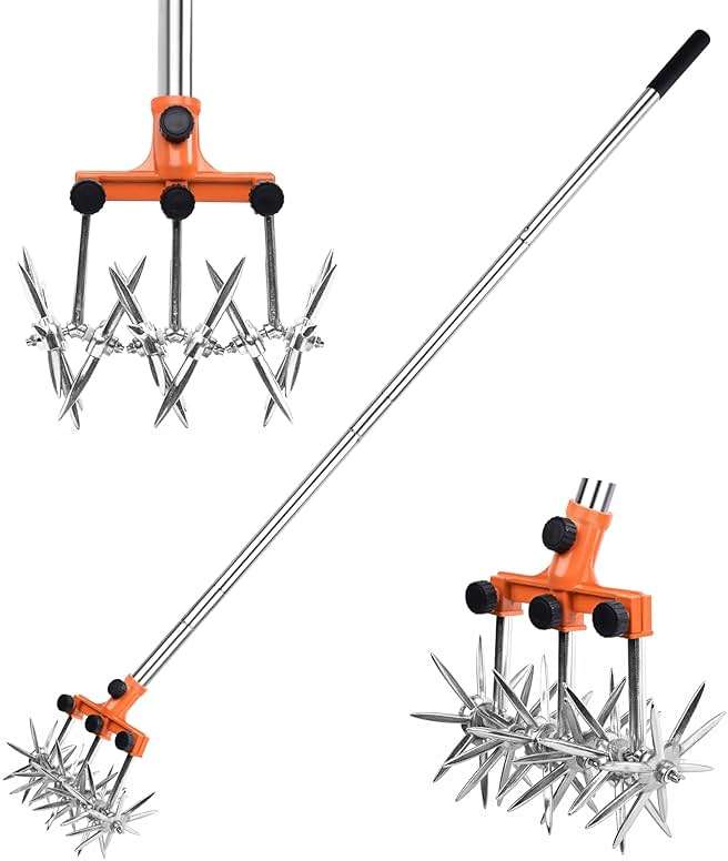 BARAYSTUS Rotary Cultivator Garden Rotary Tiller Adjustable Stainless Steel Poles Hand Tiller for Soil Mixing or Reseeding Grass Lawn Tiller Total Length 57 Inch - Image 2