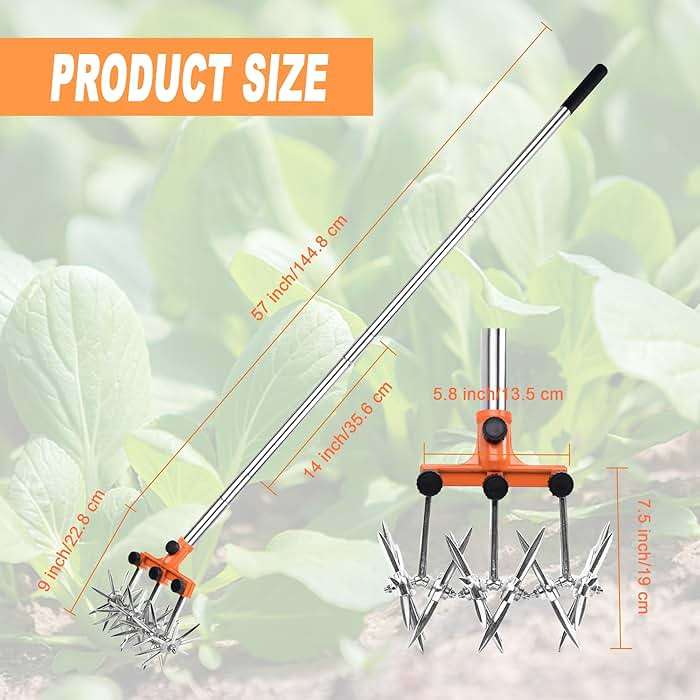 BARAYSTUS Rotary Cultivator Garden Rotary Tiller Adjustable Stainless Steel Poles Hand Tiller for Soil Mixing or Reseeding Grass Lawn Tiller Total Length 57 Inch - Image 4
