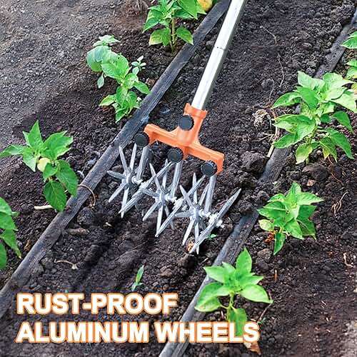 BARAYSTUS Rotary Cultivator Garden Rotary Tiller Adjustable Stainless Steel Poles Hand Tiller for Soil Mixing or Reseeding Grass Lawn Tiller Total Length 57 Inch - Image 5