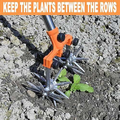 BARAYSTUS Rotary Cultivator Garden Rotary Tiller Adjustable Stainless Steel Poles Hand Tiller for Soil Mixing or Reseeding Grass Lawn Tiller Total Length 57 Inch - Image 6