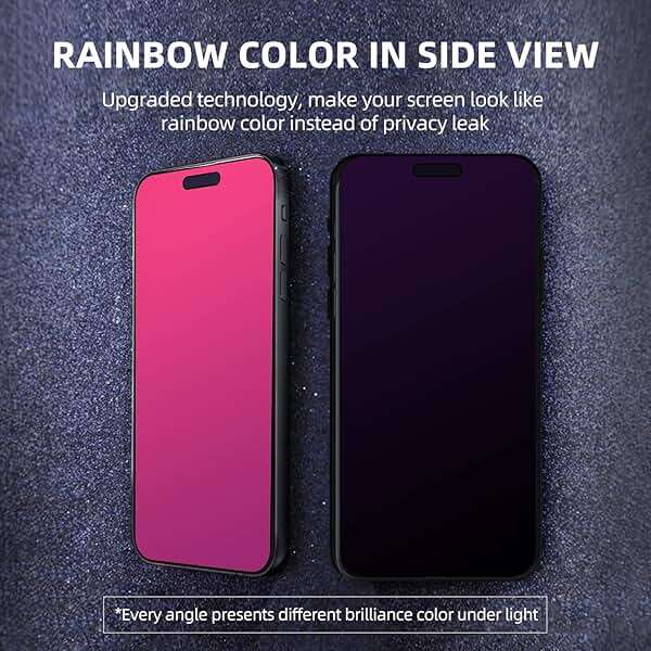 EGKimBa Privacy Screen Protector Compatible with iPhone 15 Pro, 6.1 inch Gradient Colorful Electroplated Anti-Spy Anti-Blue Light Tempered Glass - Image 2