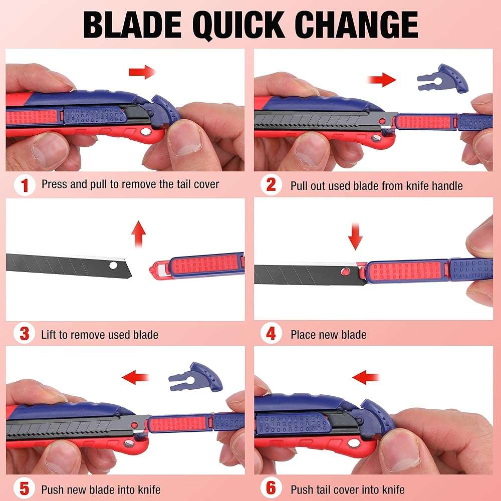 WORKPRO 2-In-1 Safety Utility Knife Retractable Snap-off blade, Metal Box Cutter Set, Razor Knife Exacto Craft Knives, with 10 Extra 9mm Blades, Pack of 3 - Image 7