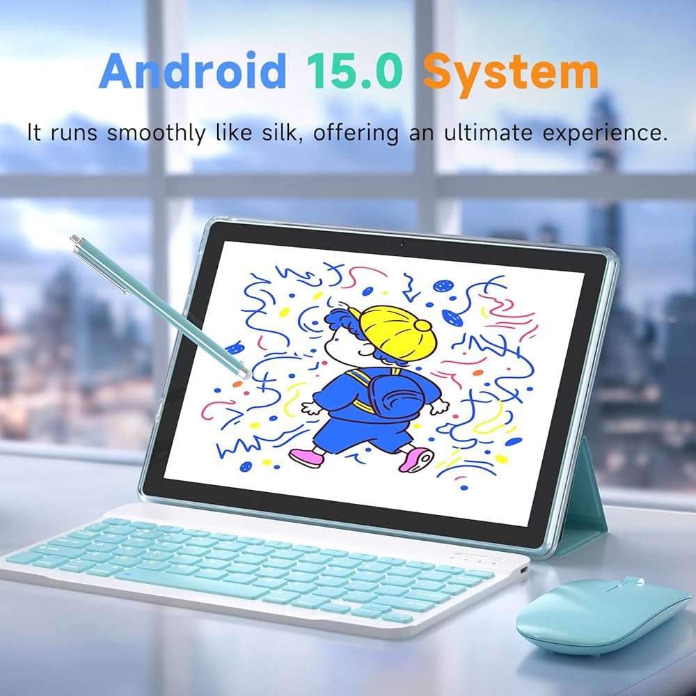 IWEGGO Android 15 Tablet, 10 Inch 18GB RAM+128GB ROM/ 2TB Expandable Tablet, 2.0GHz Quad-core Processor, 1280*800 HD Touch Screen, 5G WiFi6 BT 5.0, 2 in 1 Tablets with Keyboard Case Mouse Stylus Blue - Image 2