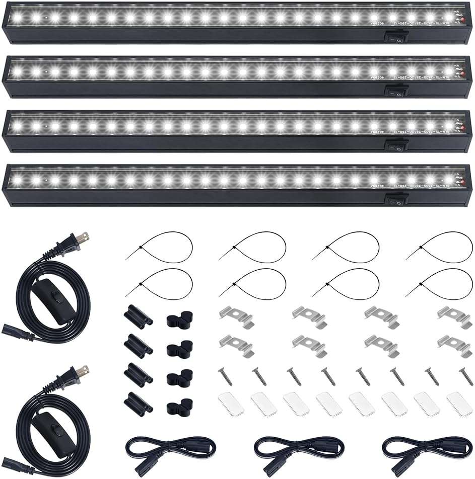 Barrina T5 Grow Lights for Indoor Plants, Full Spectrum Grow Light, 1ft LED Plant Light, Black Cover LED Grow Light Strips, 3 Mounting Modes, Magnetic Installation, Plug and Play, 5000K, 4 Packs - Image 1