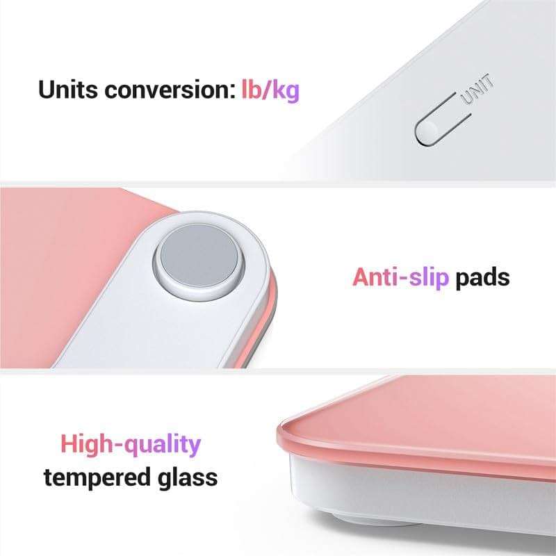 Ovutek Bathroom Scale for Body Weight, Highly Accurate Digital Weighing Machine for People, Upgraded Batteries Included, Compact Size, LED Display, High Standards Sturdy Tempered Glass, 400lb, Pink - Image 6