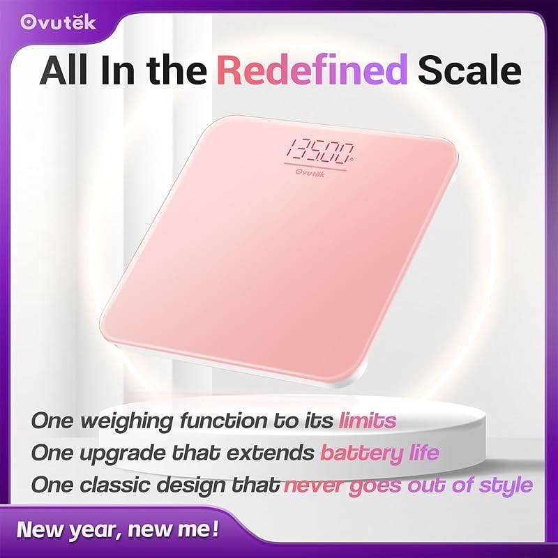 Ovutek Bathroom Scale for Body Weight, Highly Accurate Digital Weighing Machine for People, Upgraded Batteries Included, Compact Size, LED Display, High Standards Sturdy Tempered Glass, 400lb, Pink - Image 7