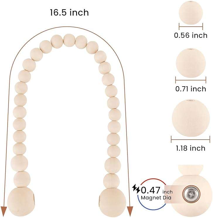 KLOGTSIND Magnetic Curtain Tiebacks, Curtain Holdbacks for Curtains 2 Pack, Wood Bead Curtain Holders for Boho Bedroom Decor, Baby Nursery Decor, Farmhouse Decor - Image 3
