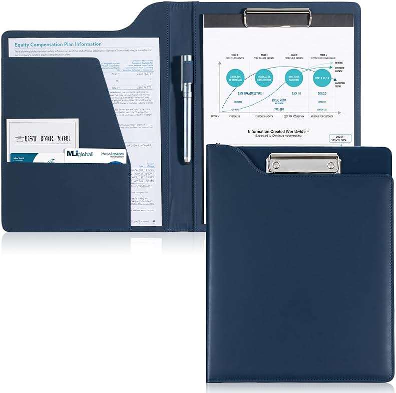ProCase Clipboard Folder Portfolio, A4 Leather Padfolio Clipboard, Professional Business Portfolio Folder for Interview Resume Office Conference -Darkblue - Image 1