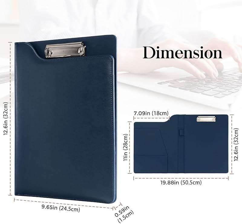 ProCase Clipboard Folder Portfolio, A4 Leather Padfolio Clipboard, Professional Business Portfolio Folder for Interview Resume Office Conference -Darkblue - Image 3