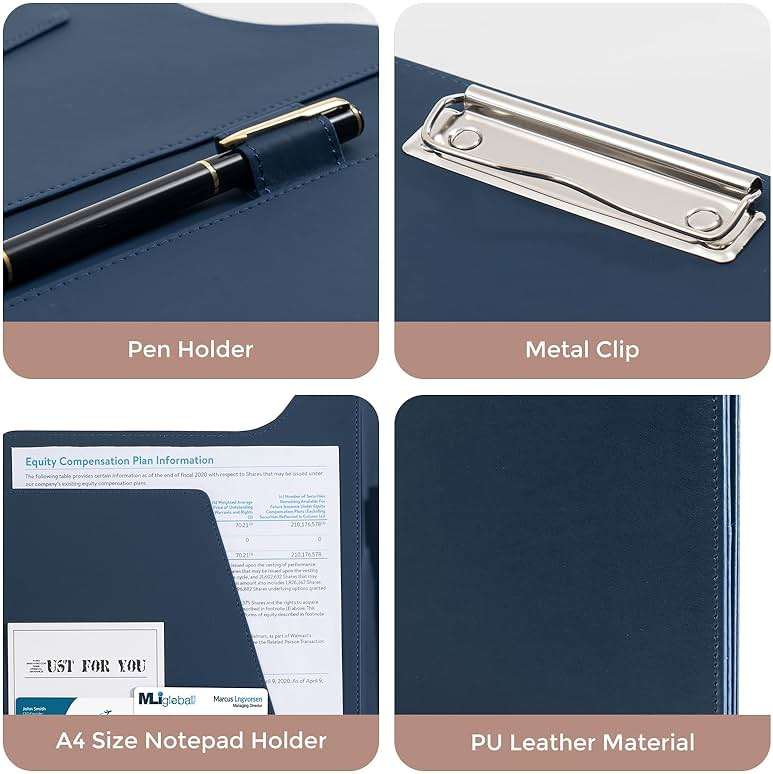 ProCase Clipboard Folder Portfolio, A4 Leather Padfolio Clipboard, Professional Business Portfolio Folder for Interview Resume Office Conference -Darkblue - Image 5