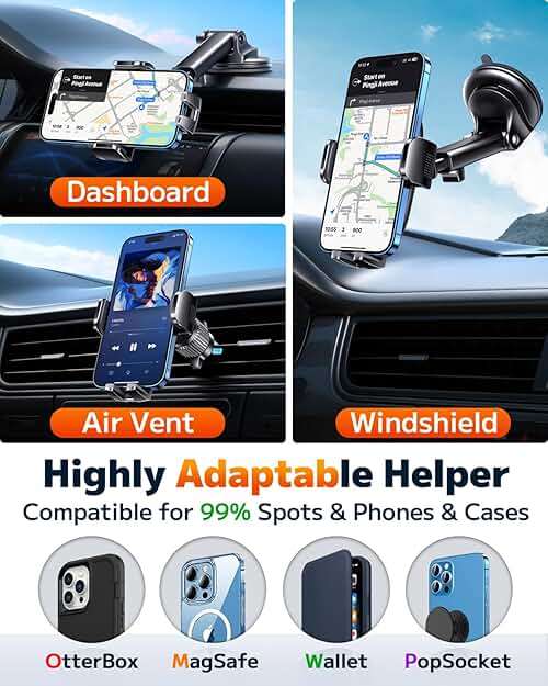 Qifutan Car Phone Holder Mount Phone Mount for Car Windshield Dashboard Air Vent Universal Hands Free Automobile Cell Phone Holder Fit for iPhone Smartphone Camera Mounts - Image 3