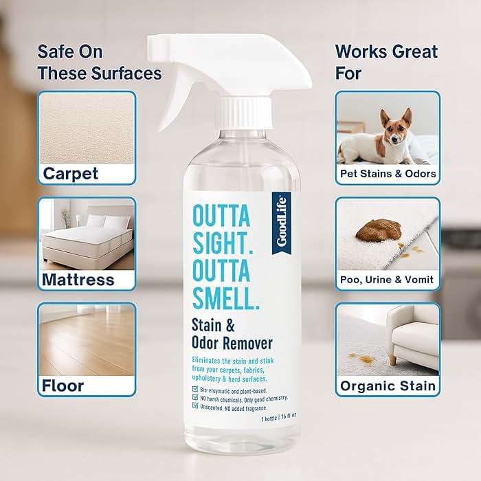 Good Life Solutions Natural Odor and Stain Remover Spray - Unscented Plant-Based Child and Pet Safe Cleaner Earth-Friendly Odor Eliminator Eco Cleaning Products for Home, Carpet, Upholstery 16 oz - Image 2