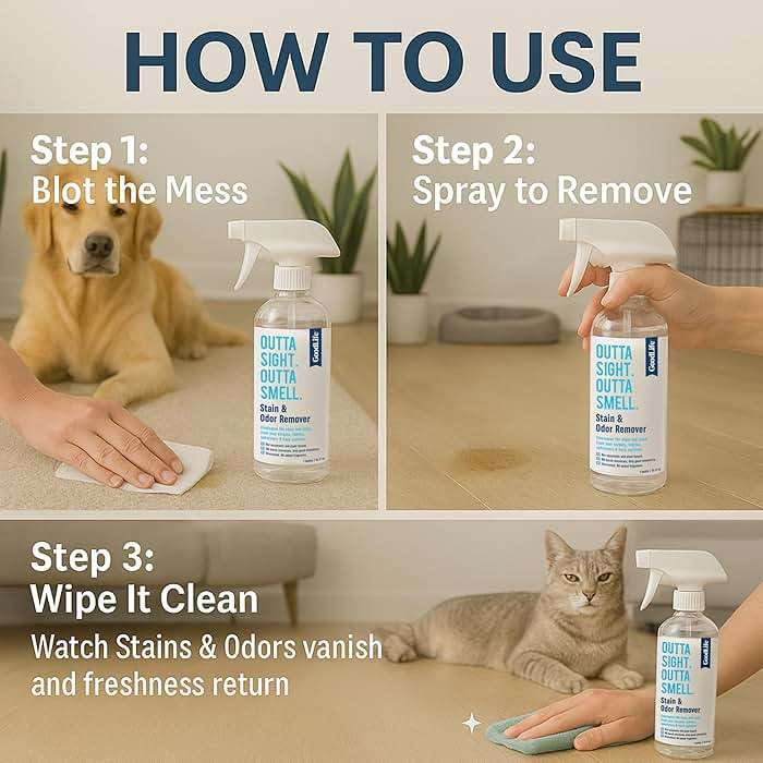 Good Life Solutions Natural Odor and Stain Remover Spray - Unscented Plant-Based Child and Pet Safe Cleaner Earth-Friendly Odor Eliminator Eco Cleaning Products for Home, Carpet, Upholstery 16 oz - Image 3