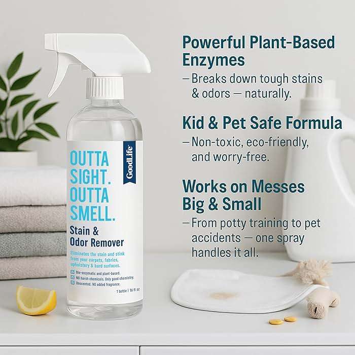 Good Life Solutions Natural Odor and Stain Remover Spray - Unscented Plant-Based Child and Pet Safe Cleaner Earth-Friendly Odor Eliminator Eco Cleaning Products for Home, Carpet, Upholstery 16 oz - Image 4