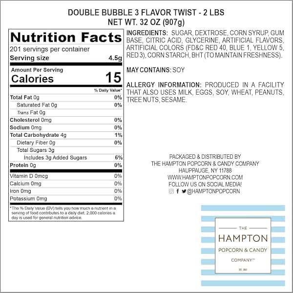Dubble Assorted Fruit Flavored Bubble Gum - 2 Pound Bulk Bag (Approx. 140 Pieces) - Individually Wrapped Gum - The Hampton Popcorn & Candy Company (Assorted Fruit Flavored - Multi Colored) - Image 2