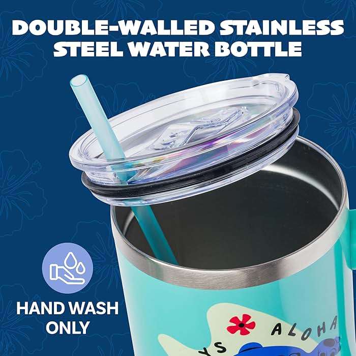 Silver Buffalo Disney Lilo and Stitch Aloha No Bad Days Chillin’ Double Walled Stainless Steel Tumbler with Handle and Straw, Fits in Standard Cup Holder, 40 Ounces - Image 4