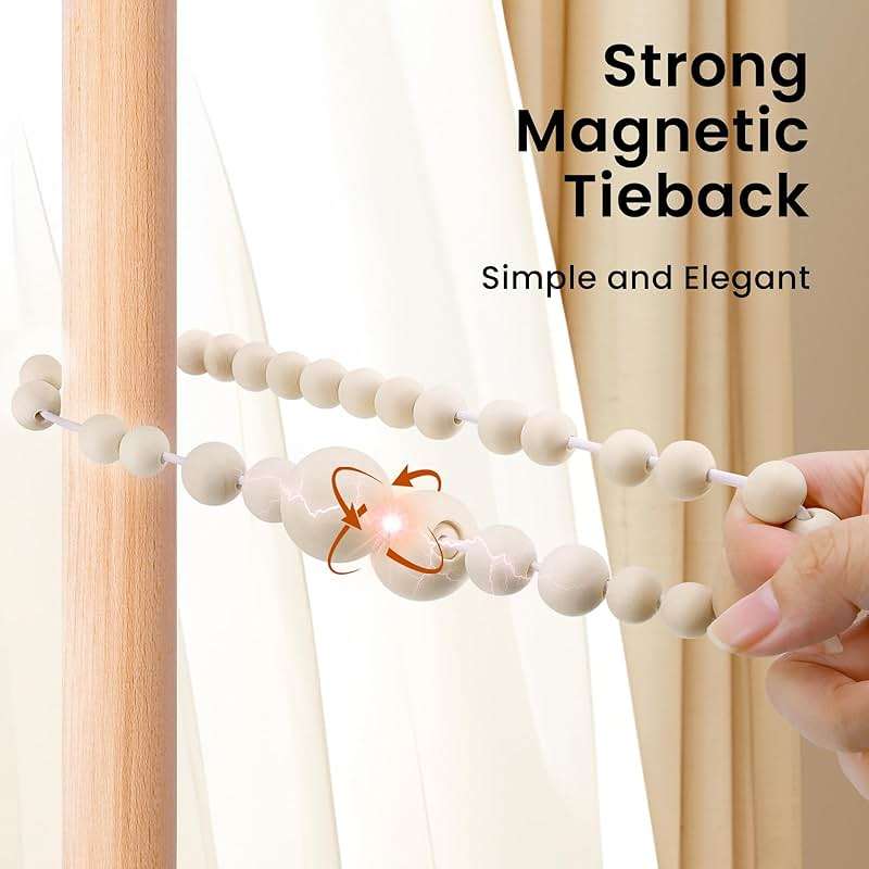 KLOGTSIND Magnetic Curtain Tiebacks, Curtain Tie Backs for Curtains 4 Pack, Wood Bead Curtain Tiebacks, Curtain Holders for Boho Bedroom Decor, Baby Nursery Decor, Farmhouse Decor - Image 6