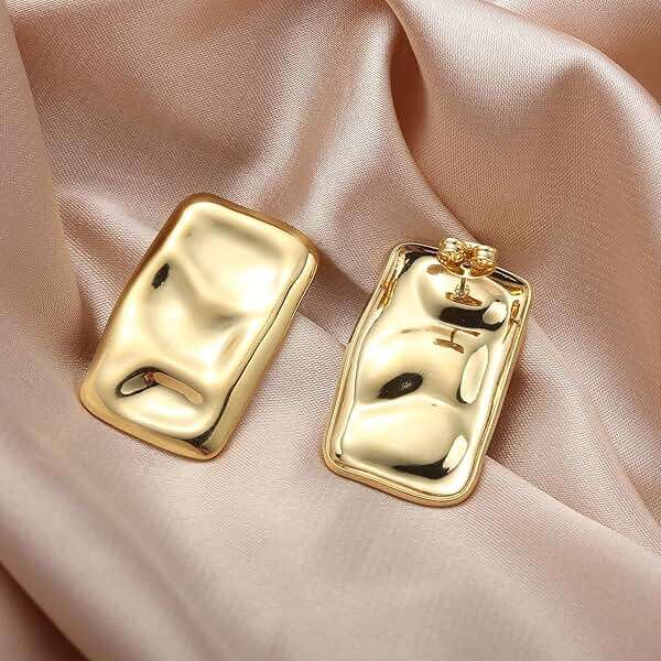 ENVYOU Geometric Rectangle Gold Plated Stud Earrings Irregular Hammered Chunky Statement Square Earrings for Women Trendy - Image 6