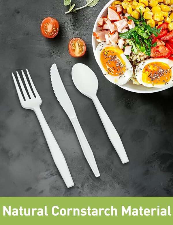 IDING Choice 100% Compostable 200 Count No Plastic Spoons, Plastic Utensils, The Heavyweight Heavy Duty Flatware is Eco-Friendly Products for Lounge Party Wedding Office BBQ Picnic Camping. - Image 2