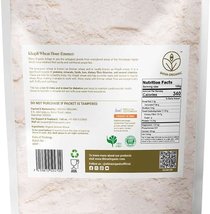 Shiva Organic Khapli Wheat Atta - 4.5 kg | Emmer Wheat Flour | High Fiber, Low Gluten, Ancient Grain with Abundant Bran - Image 2