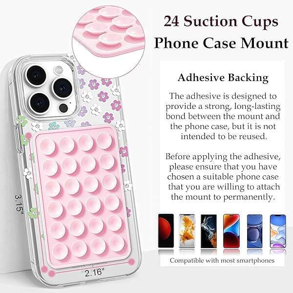 PKYAA Anteel Silicone Suction Phone Case Mount, Silicon Adhesive Phone Accessory for Smartphones, Hands-Free Mirror Shower Phone Holder for Selfies, Tiktok Videos (Translucent) - Image 6