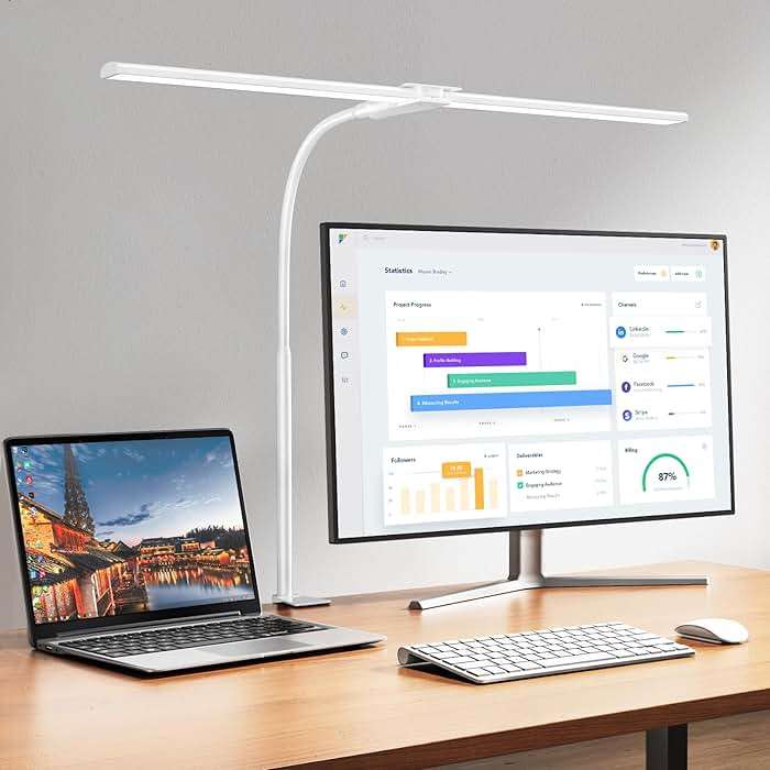 EppieBasic LED Double Head Architect Lamps, Extra Bright Workbench Office Lighting, Eye Protection Modern Desk Light for Monitor Working Reading White 1200LM - Image 1
