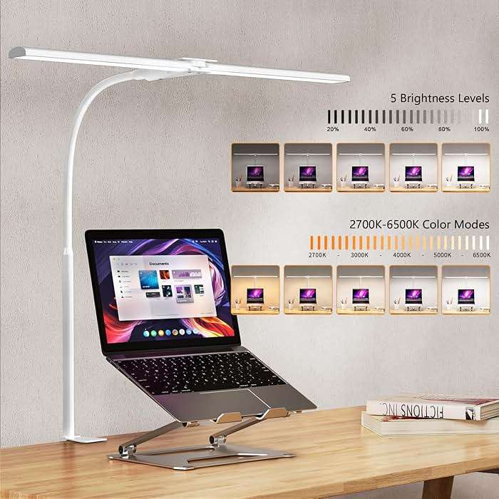 EppieBasic LED Double Head Architect Lamps, Extra Bright Workbench Office Lighting, Eye Protection Modern Desk Light for Monitor Working Reading White 1200LM - Image 4