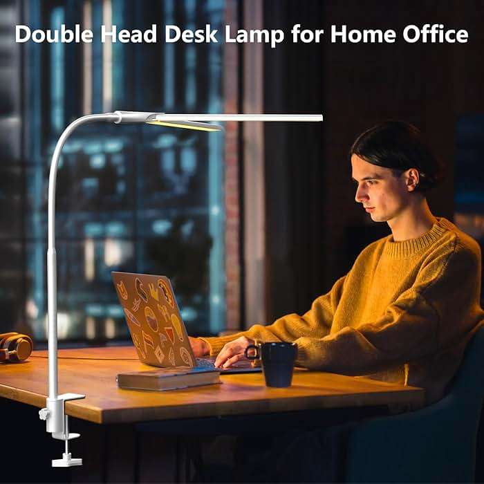 EppieBasic LED Double Head Architect Lamps, Extra Bright Workbench Office Lighting, Eye Protection Modern Desk Light for Monitor Working Reading White 1200LM - Image 8