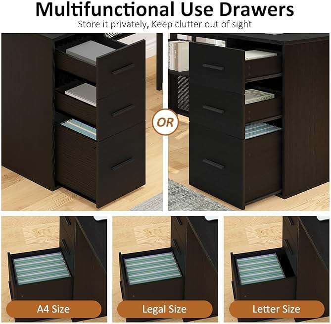 HSH Black L Shaped Desk with File Drawers Shelves, Reversible Corner Metal Wood Computer Desk with Storage Cabinet, Modern Large Executive Work Writing Study Table for Home Office Bedroom, 59 Inch - Image 7