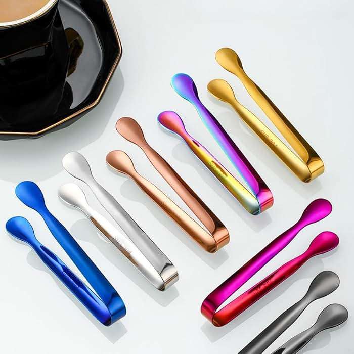 4.3 Inch Mini Serving Tongs Set of 7, 304 Stainless Steel Ice Tongs Sugar Tongs, Small Kitchen Utensils Gadgets for Appetizers, Tea Party, Coffee Bar, Desserts(Dishwasher Safe, Black) - Image 7