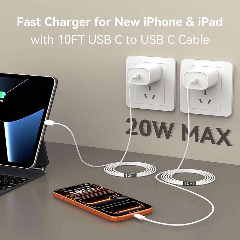 iPhone 17 16 15 Charger Fast Charging, 10 FT Long USB C Charger Cord with 20W Type C Fast Phone Charging Block for iPhone 17/17 Pro/17 Pro max/Air, for iPhone 16 15 Pro Max Plus, iPad, Android - Image 3