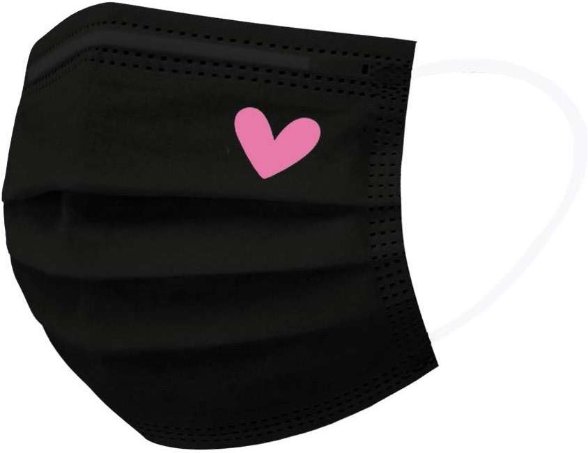50Pcs Black Disposable Face Masks, Cute Pink Heart Printed Designs Masks for Adults Women 3-Layers (#05) - Image 3
