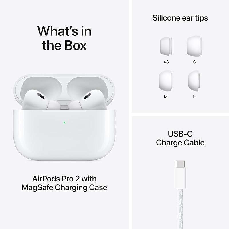 Apple AirPods Pro (2nd Generation) Wireless Ear Buds with USB-C Charging, Up to 2X More Active Noise Cancelling Bluetooth Headphones, Transparency Mode, Adaptive, Personalized Spatial Audio, White - Image 5