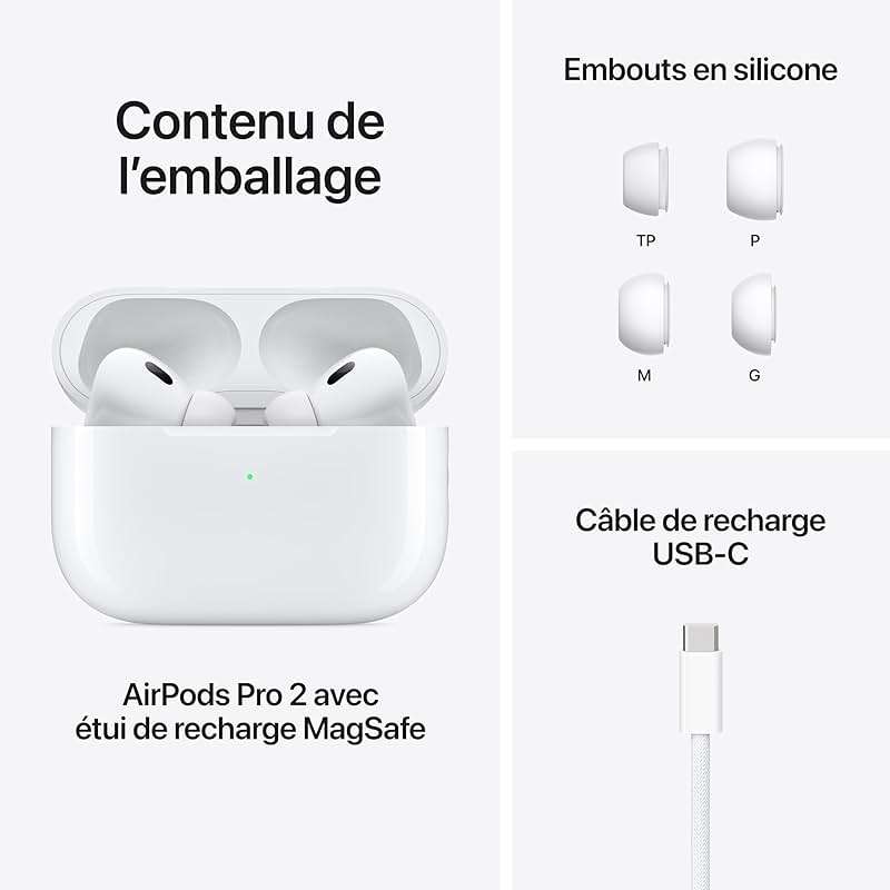 Apple AirPods Pro (2nd Generation) Wireless Ear Buds with USB-C Charging, Up to 2X More Active Noise Cancelling Bluetooth Headphones, Transparency Mode, Adaptive, Personalized Spatial Audio, White - Image 7