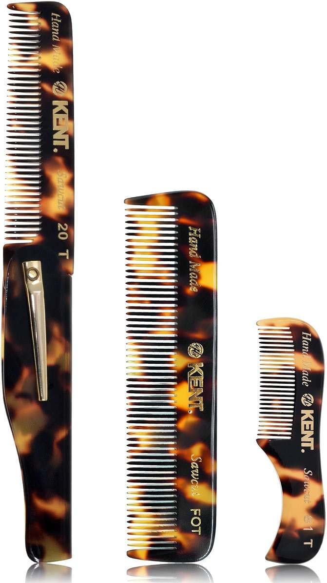 Kent Combs 20T, 81T, FOT for Men Beard Comb Set, Folding Comb for Travel and Home Care, Mustache and Mini Combs for Men, Handmade Mens Beard Grooming Set - Image 1