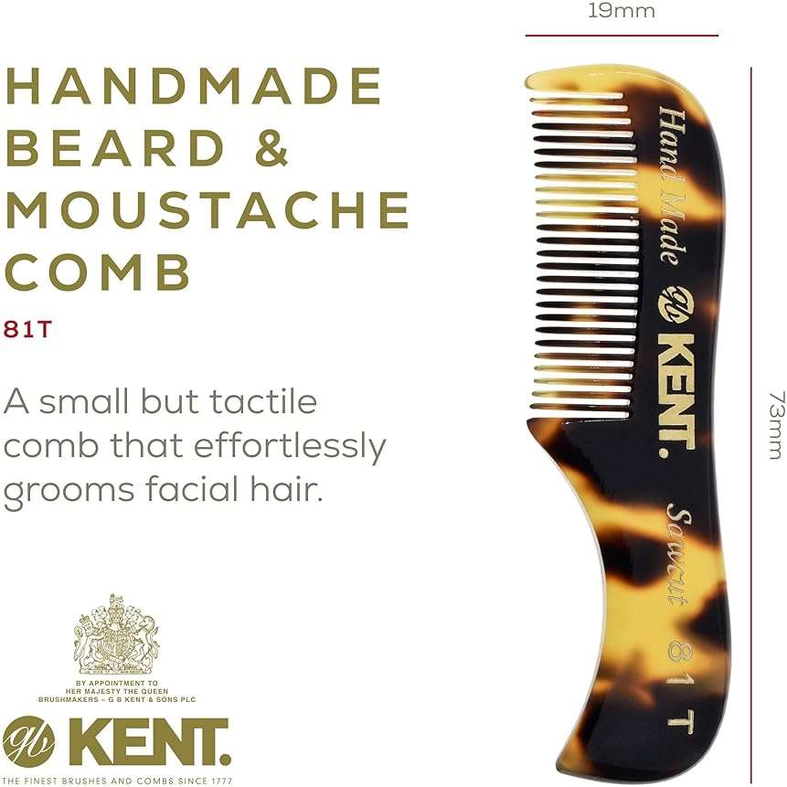 Kent Combs 20T, 81T, FOT for Men Beard Comb Set, Folding Comb for Travel and Home Care, Mustache and Mini Combs for Men, Handmade Mens Beard Grooming Set - Image 4