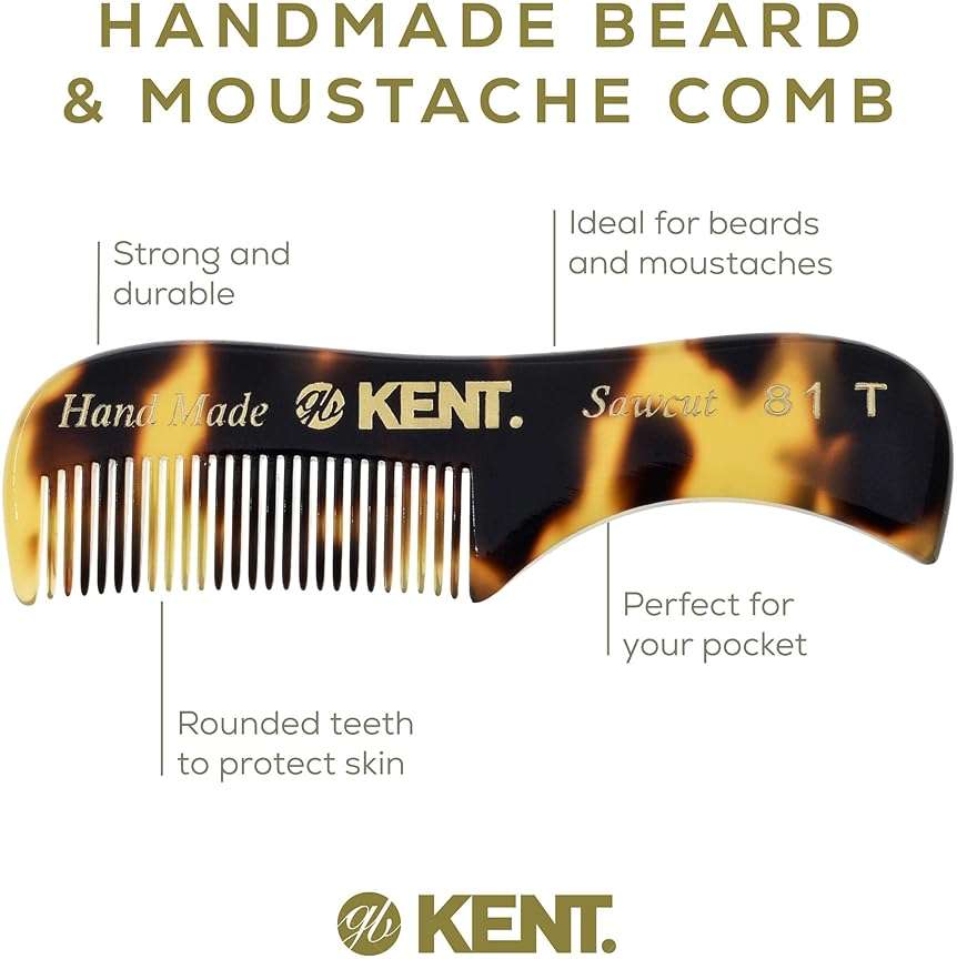 Kent Combs 20T, 81T, FOT for Men Beard Comb Set, Folding Comb for Travel and Home Care, Mustache and Mini Combs for Men, Handmade Mens Beard Grooming Set - Image 7