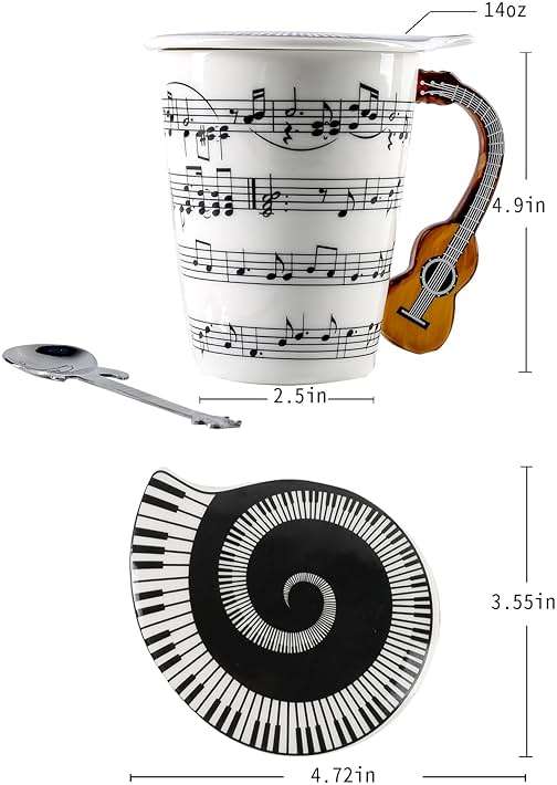 Guitar Novelty Mug Unique Musical Gift Coffee Cup with Cool Music Themed Lid & Guitar Handle Design & Guitar Spoon, Great Gifts for Music Teachers,&guitarLoversfor Holidays,Fathers Day,Men,Woman - Image 3