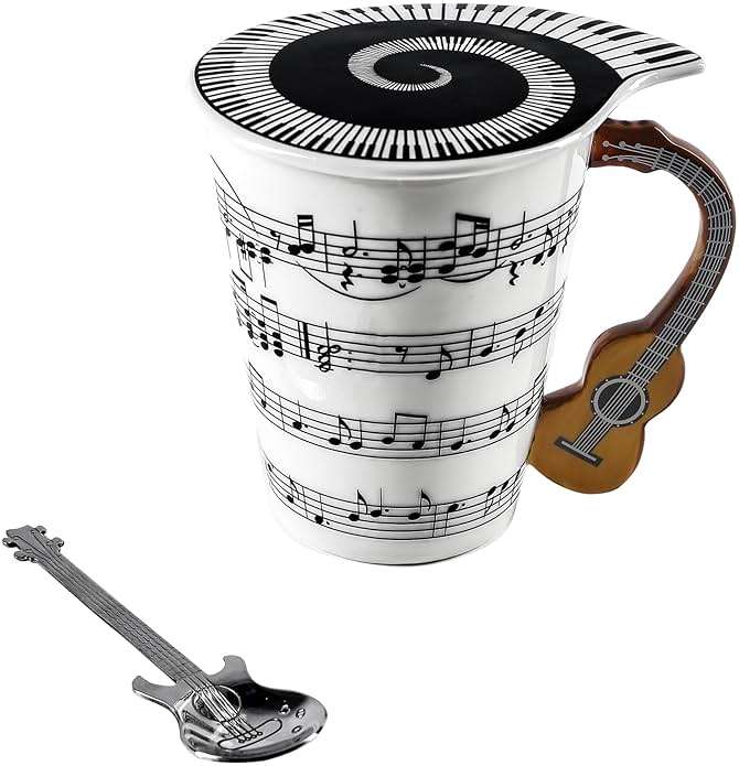 Guitar Novelty Mug Unique Musical Gift Coffee Cup with Cool Music Themed Lid & Guitar Handle Design & Guitar Spoon, Great Gifts for Music Teachers,&guitarLoversfor Holidays,Fathers Day,Men,Woman - Image 5
