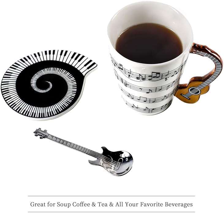 Guitar Novelty Mug Unique Musical Gift Coffee Cup with Cool Music Themed Lid & Guitar Handle Design & Guitar Spoon, Great Gifts for Music Teachers,&guitarLoversfor Holidays,Fathers Day,Men,Woman - Image 6