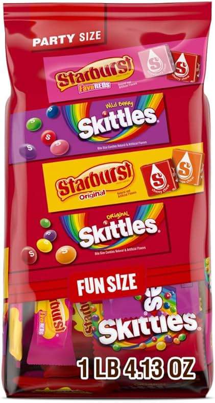 SKITTLES Original, Wild Berry & STARBURST Original and FaveReds Fun Size Chewy Candy Variety Pack, Party Size, 20.13 Oz Bulk Candy - Image 1