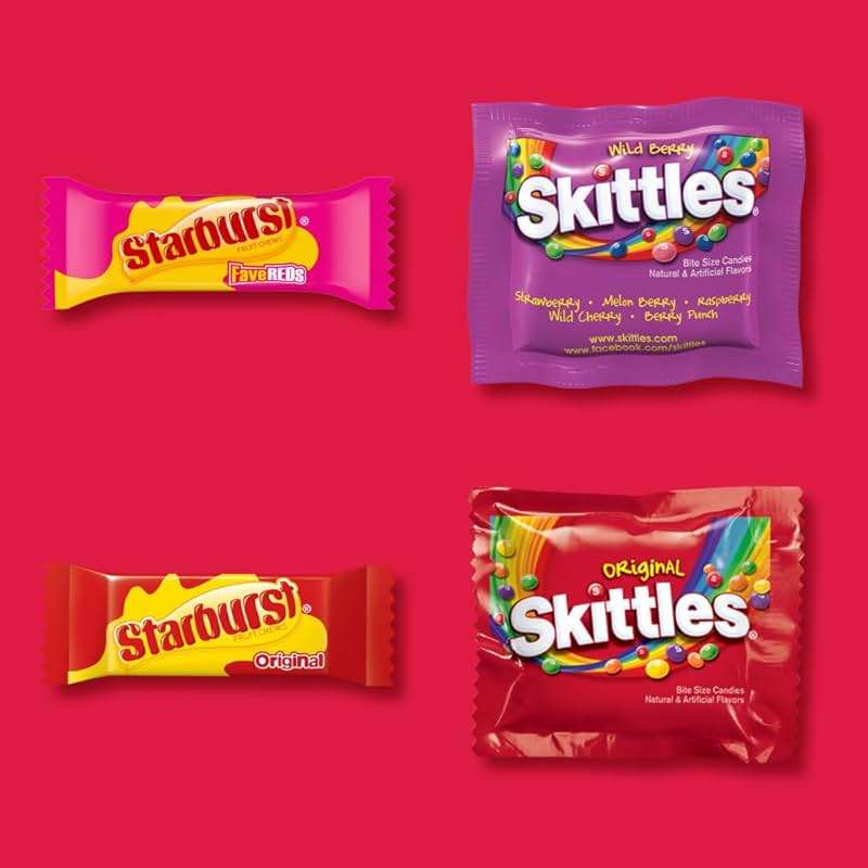 SKITTLES Original, Wild Berry & STARBURST Original and FaveReds Fun Size Chewy Candy Variety Pack, Party Size, 20.13 Oz Bulk Candy - Image 4