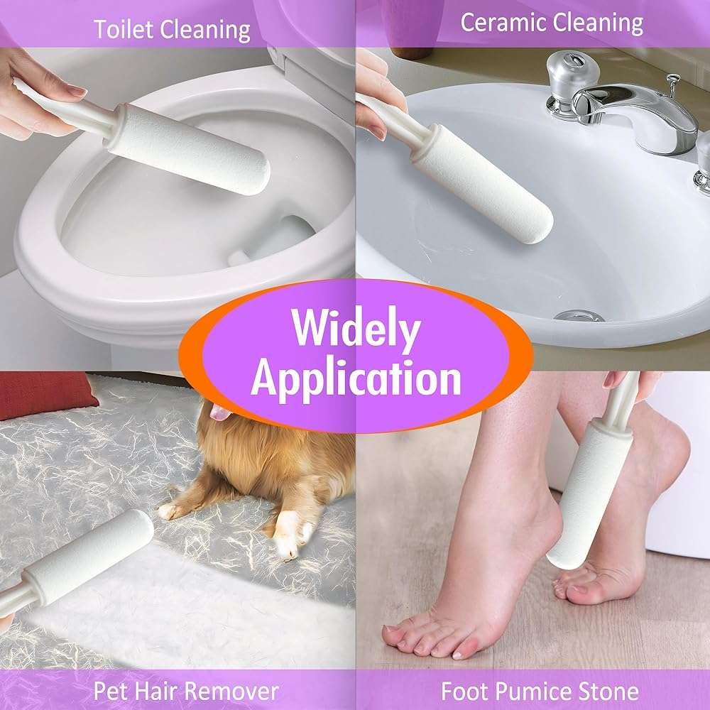 SALVMARY Pumice Stone Toilet Bowl Cleaner with Handle Hard Water Stain Remover for Household Cleaning, Pet Hair Remover Pumice Stone Cat Dog Fur Removal Tool, White 1 Pack - Image 2