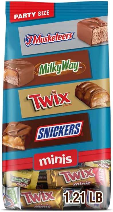 SNICKERS, TWIX, MILKY WAY & 3 MUSKETEERS Minis Milk Chocolate Bars Variety Pack, Party Size, 19.49 Oz Bulk Bag - Image 1