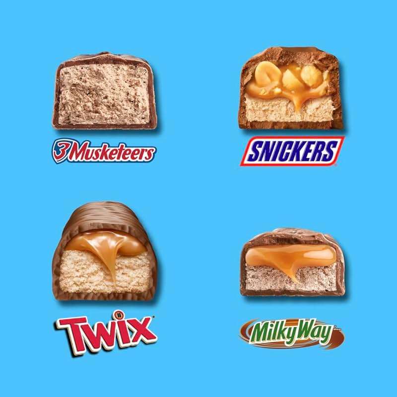 SNICKERS, TWIX, MILKY WAY & 3 MUSKETEERS Minis Milk Chocolate Bars Variety Pack, Party Size, 19.49 Oz Bulk Bag - Image 3