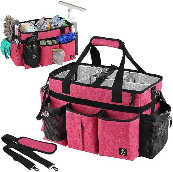 Timoxi Large Cleaning Caddy Bag Built-in Sturdy Support Board, Cleaning Organizer with Detachable Divider, Cleaning Supply Tote with Adjustable Shoulder Strap&Waist Belt for Cleaners & Housekeeper - Image 1