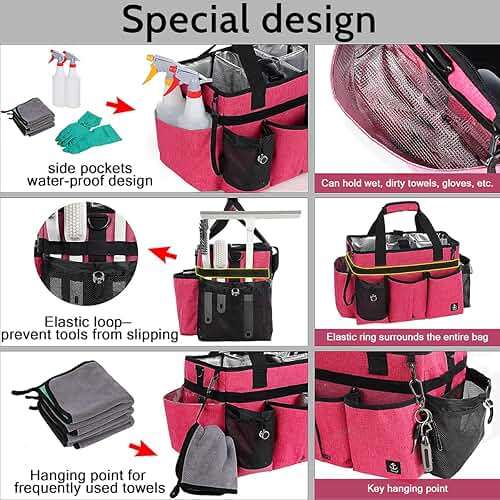 Timoxi Large Cleaning Caddy Bag Built-in Sturdy Support Board, Cleaning Organizer with Detachable Divider, Cleaning Supply Tote with Adjustable Shoulder Strap&Waist Belt for Cleaners & Housekeeper - Image 4