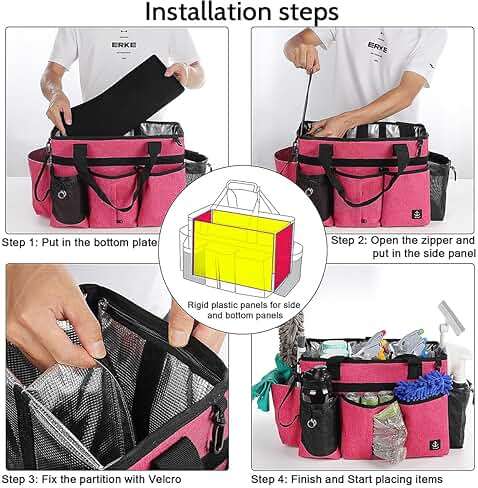 Timoxi Large Cleaning Caddy Bag Built-in Sturdy Support Board, Cleaning Organizer with Detachable Divider, Cleaning Supply Tote with Adjustable Shoulder Strap&Waist Belt for Cleaners & Housekeeper - Image 7