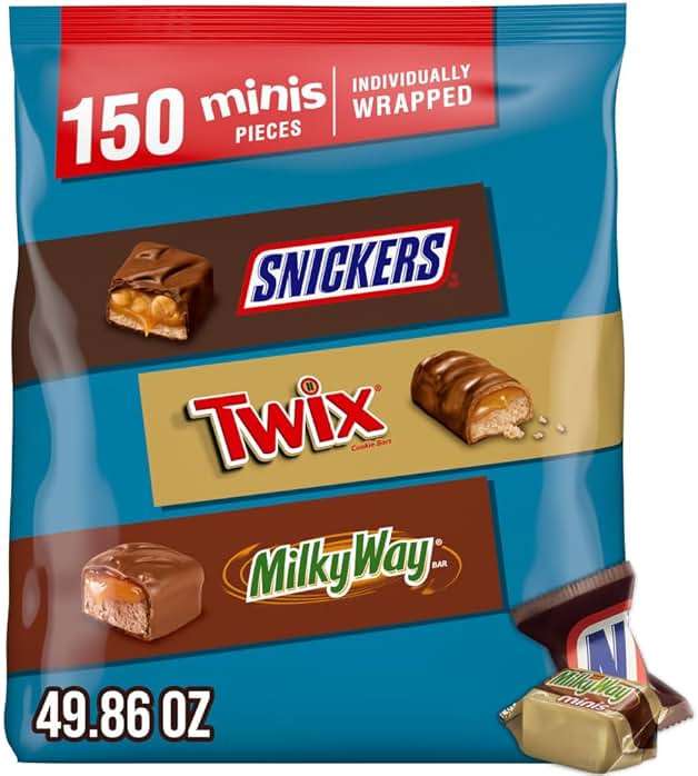 SNICKERS, TWIX & MILKY WAY Minis Assorted Chocolate Candy Variety Pack, Candy Bag, 150 Ct Bulk Bag - Image 1