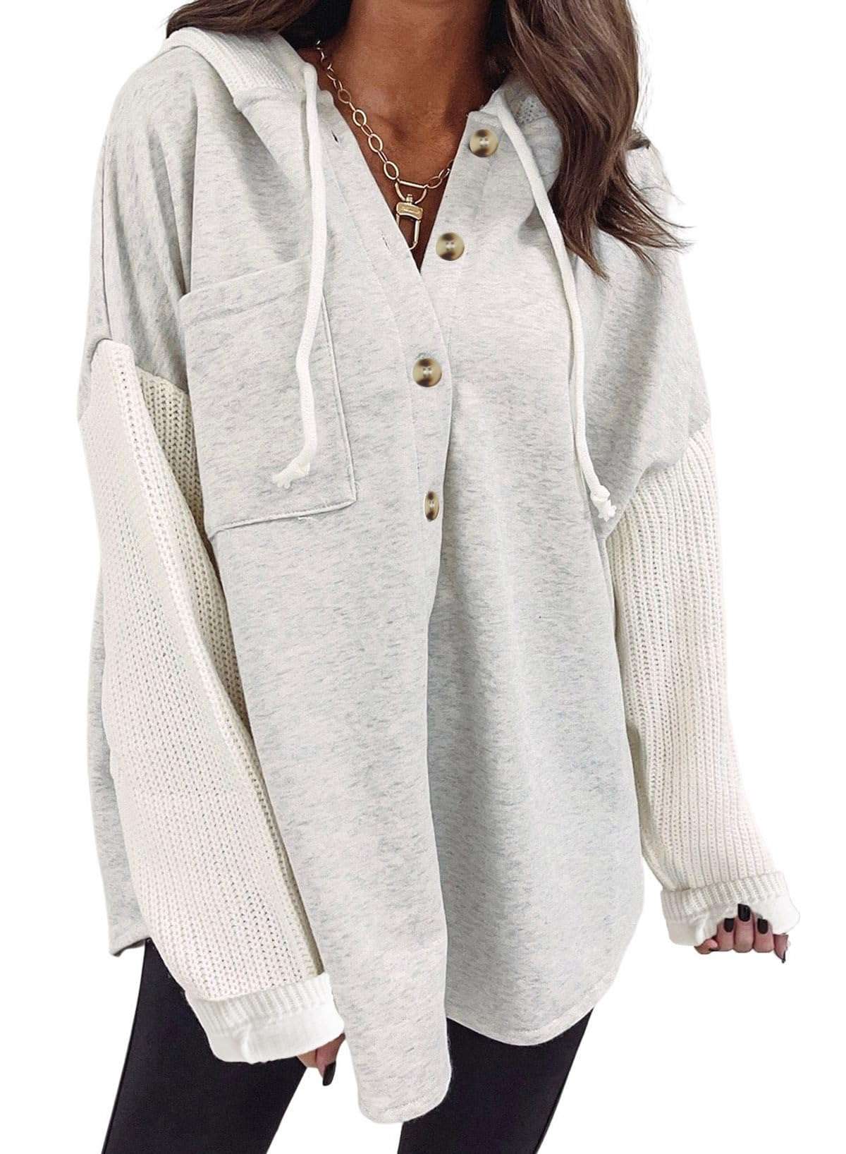SHEWIN Oversized Sweatshirt for Women Loose Fit Casual Long Sleeve Button Hooded Sweatshirts Hoodies with Pocket - Image 1